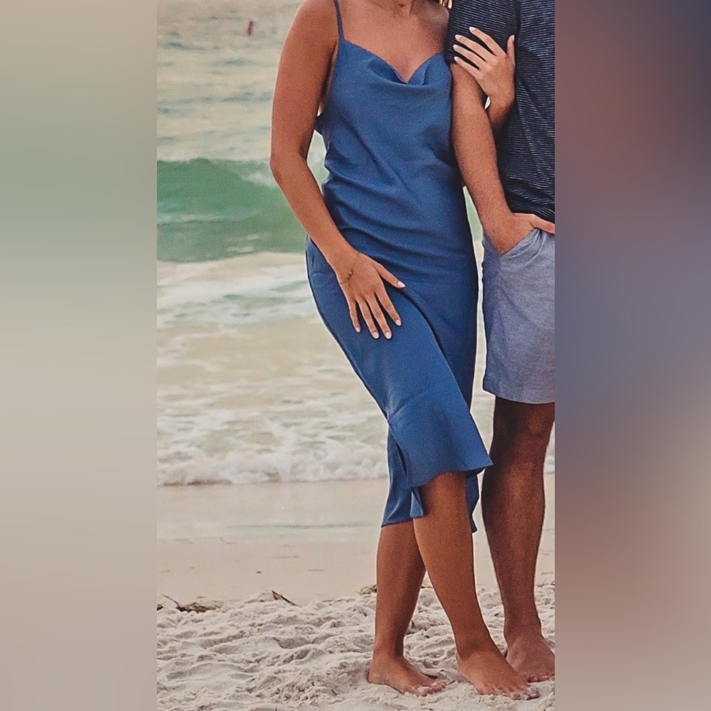 Blue Silk Slip Midi Dress